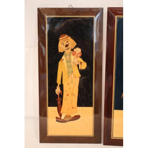 49 - 3 mounted Clown Italian wood in-lay / Marquetry, by La Botteguccia