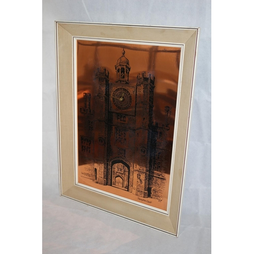 5 - Framed copper engraving with working clock