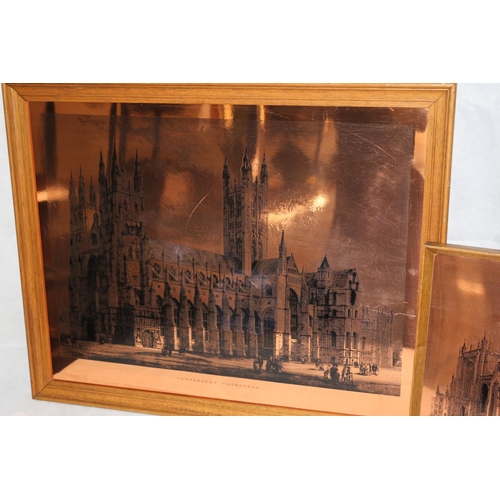 6 - 2 Copper engraving, the larger one depicting Canterbury Cathedral and the other, Gloucester Cathedra... 