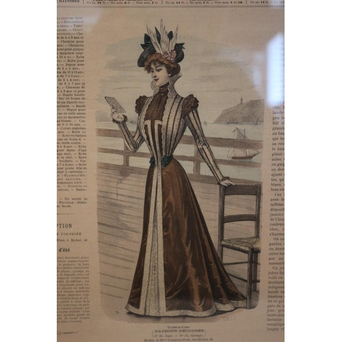 63 - 2  Framed, mounted and glazed illustration fashion prints of a period