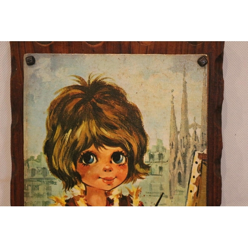 64 - Cute 1960's French picture on wood. Signed Alice