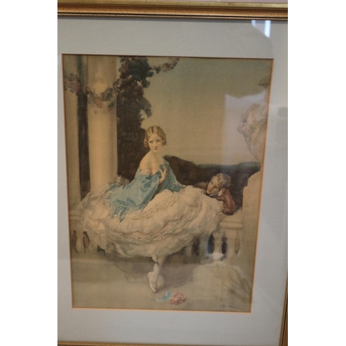 65 - 3 Prints depicting provocative scenes of Victorian ladies. Framed, mounted in blue and glazed