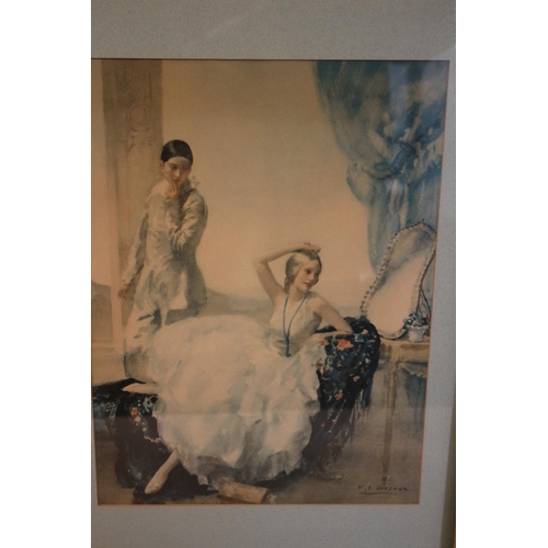 65 - 3 Prints depicting provocative scenes of Victorian ladies. Framed, mounted in blue and glazed