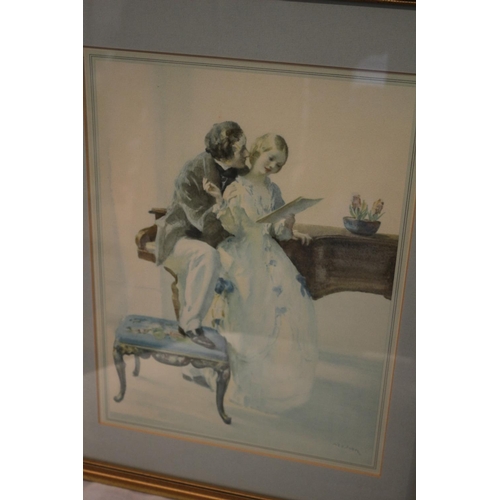 65 - 3 Prints depicting provocative scenes of Victorian ladies. Framed, mounted in blue and glazed