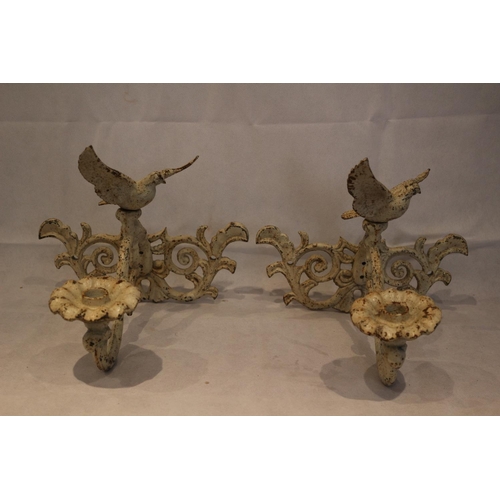 71 - 2 Cast iron vintage French Dove mounted wall sconces. 1 dove slightly loose