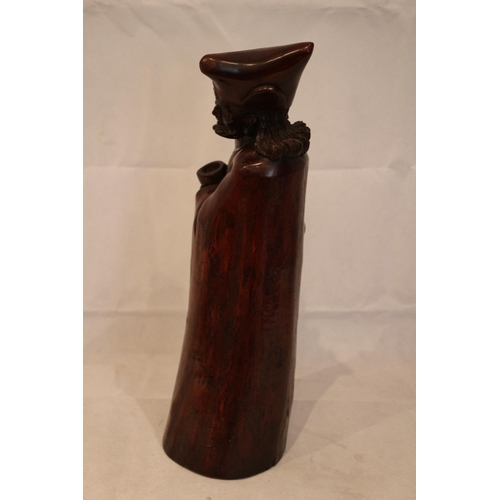 80 - Hand carved believed to be Chinese hardwood statue with begging bowl