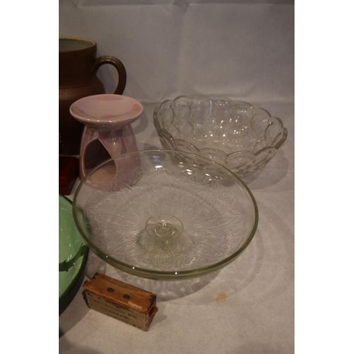 88 - Box of interesting items including opalesque incense oil burners and made in France pitcher