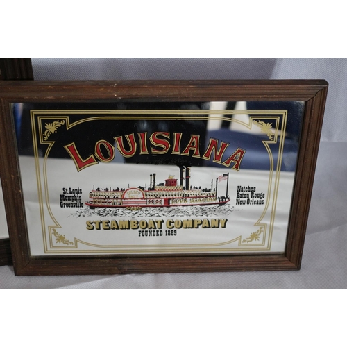 9 - 2 Adverting Mirrors, the larger Ballatines Whisky 51cm x 41cm and Louisiana steamboat 34cm x 24cm