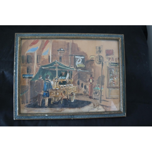 121 - Frame Glazed and Signed Watercolour Painting Of A Continental Market Scene