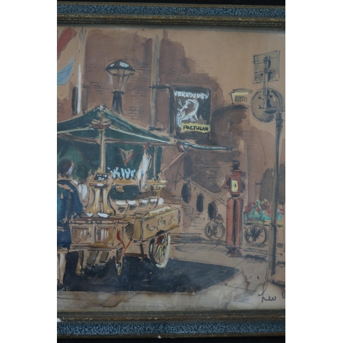 121 - Frame Glazed and Signed Watercolour Painting Of A Continental Market Scene