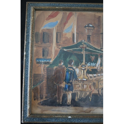 121 - Frame Glazed and Signed Watercolour Painting Of A Continental Market Scene