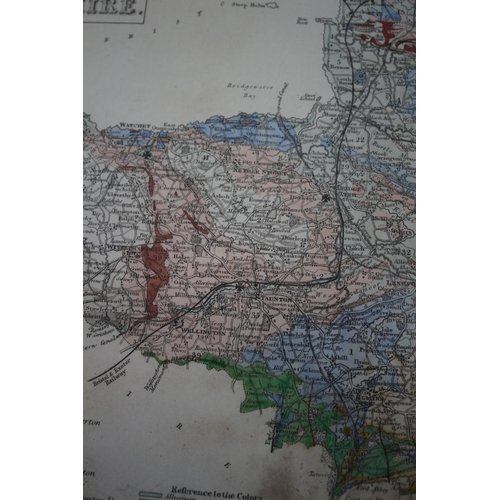 123 - Interesting Geological Map Of Somersetshire. Marked Coloured From Ordnance & Geological Survey Sheet... 