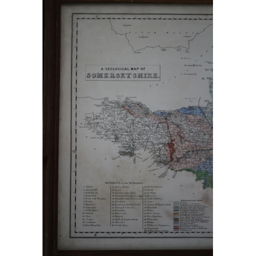 123 - Interesting Geological Map Of Somersetshire. Marked Coloured From Ordnance & Geological Survey Sheet... 