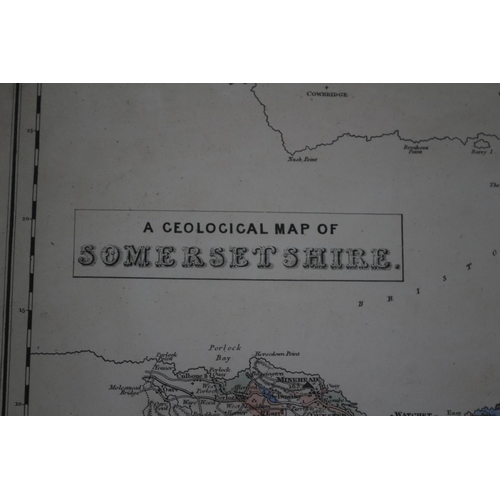 123 - Interesting Geological Map Of Somersetshire. Marked Coloured From Ordnance & Geological Survey Sheet... 