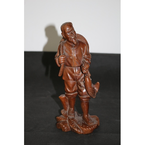 20 - Vintage Hand Carved Statue of a Chinese Fisherman