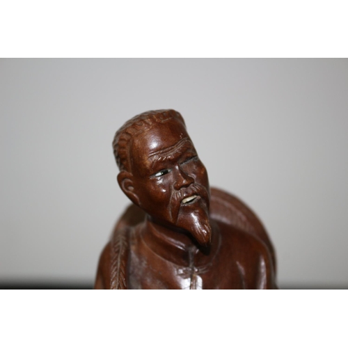 20 - Vintage Hand Carved Statue of a Chinese Fisherman