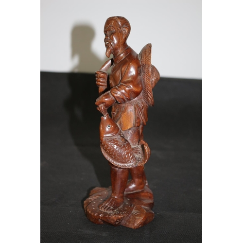 20 - Vintage Hand Carved Statue of a Chinese Fisherman