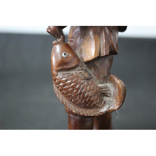 20 - Vintage Hand Carved Statue of a Chinese Fisherman