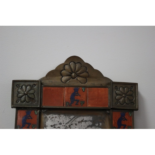 21 - Mexican Copper and Tile Framed Mirror. 39 cm high x 27 cm wide