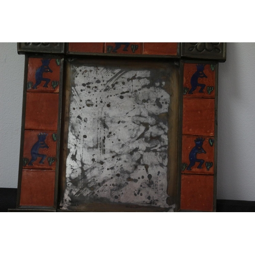 21 - Mexican Copper and Tile Framed Mirror. 39 cm high x 27 cm wide