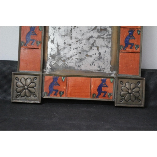 21 - Mexican Copper and Tile Framed Mirror. 39 cm high x 27 cm wide