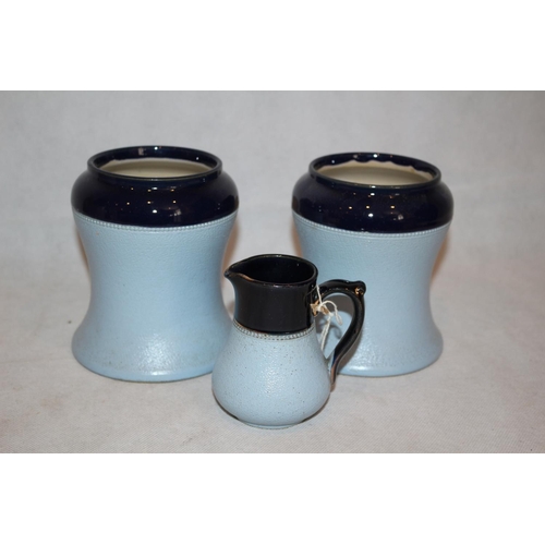 35 - 3 English Made Stoneware Items Finished in Two Tones of Blue