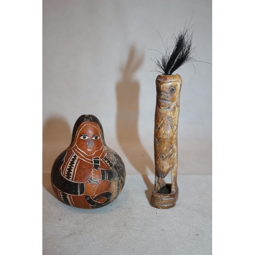 44 - Little Gourd with Bone Tribal Figurine