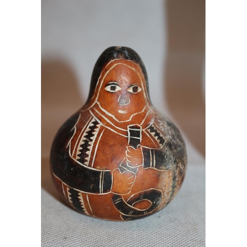 44 - Little Gourd with Bone Tribal Figurine