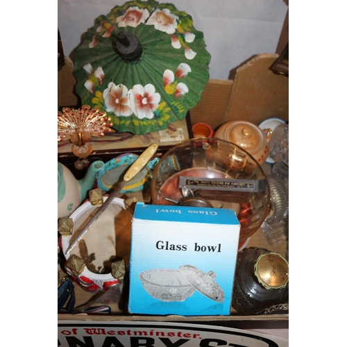 48 - A Box Of Eclectic Items Including Signs and Clock