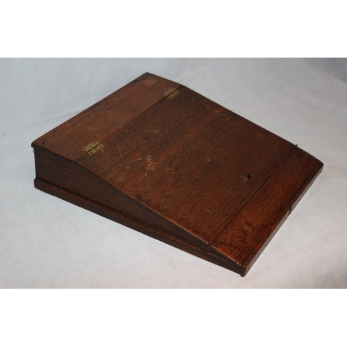 4 - Antique mobile Oak writing slope with inscription inside