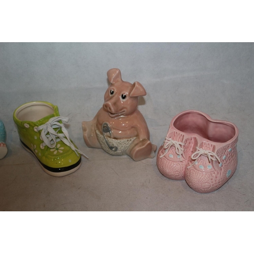 72 - An assortment of children's pottery including Nat West Baby with Original Stopper