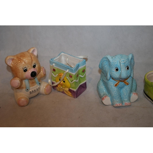 72 - An assortment of children's pottery including Nat West Baby with Original Stopper