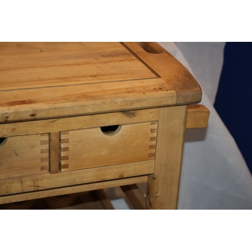 90 - Pine Kitchen preparation trolley with 3 drawers and Wine Rack with slide out cutting board.