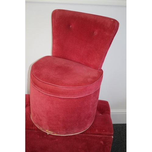 173 - Velvet covered Button Top Ottoman and matching Bedroom Chair. Project Set