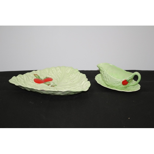 183 - Carlton Ware Lettuce Leaf Design Plate and Gravy Boat