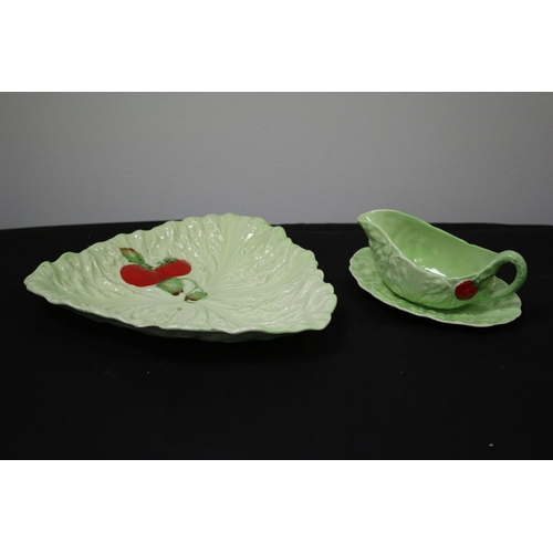 183 - Carlton Ware Lettuce Leaf Design Plate and Gravy Boat