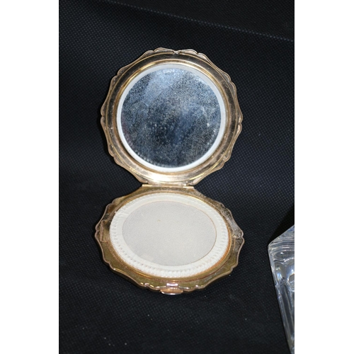 190 - Italian Royal Crystal Rock Scent Bottle with Lid and Stratton English Compact