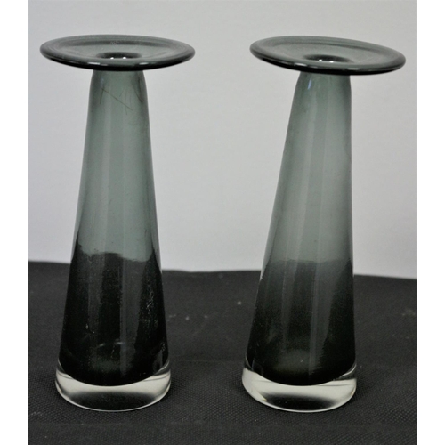 192 - A Pair of Dusted Black Glass Candle Stick Holders