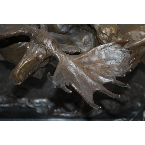 209 - A Beautiful Bronze Sculpture Of A Male and Female Moose Mounted On A Heavy Black Marble Base  Sculpt... 