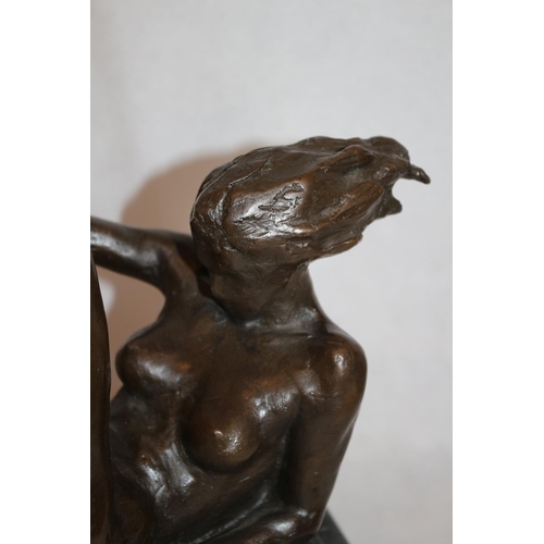 210 - Lovely Bronze Sculpture of a Naked Lady with Knees Raised, Mounted on Marble Base. - L: 17.5cm x H: ... 