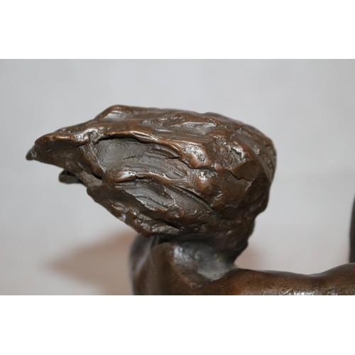 210 - Lovely Bronze Sculpture of a Naked Lady with Knees Raised, Mounted on Marble Base. - L: 17.5cm x H: ... 