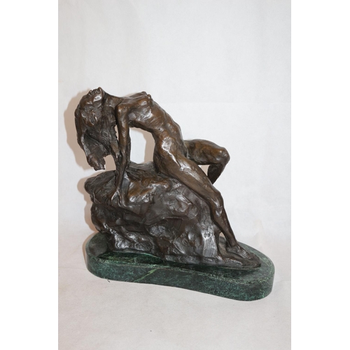 1 - Lovely Bronze Sculpture of a Naked Lady in a Provocative Pose over a rock. Mounted on a Marble Base.... 