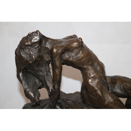 1 - Lovely Bronze Sculpture of a Naked Lady in a Provocative Pose over a rock. Mounted on a Marble Base.... 