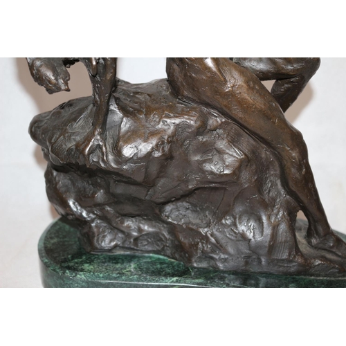 1 - Lovely Bronze Sculpture of a Naked Lady in a Provocative Pose over a rock. Mounted on a Marble Base.... 