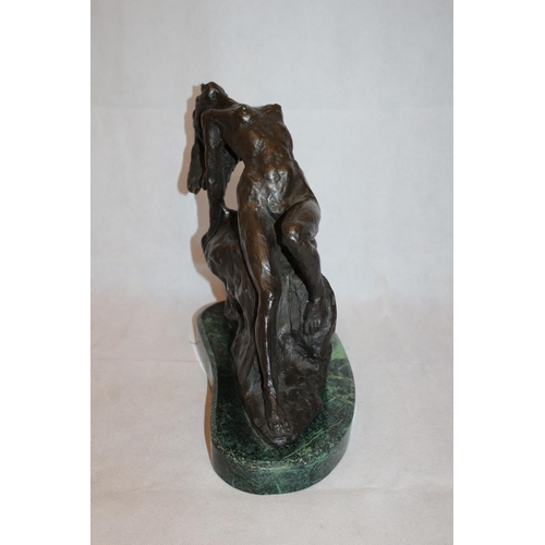 1 - Lovely Bronze Sculpture of a Naked Lady in a Provocative Pose over a rock. Mounted on a Marble Base.... 