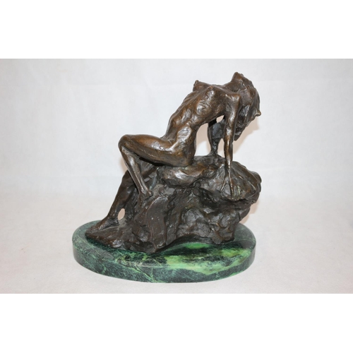 1 - Lovely Bronze Sculpture of a Naked Lady in a Provocative Pose over a rock. Mounted on a Marble Base.... 