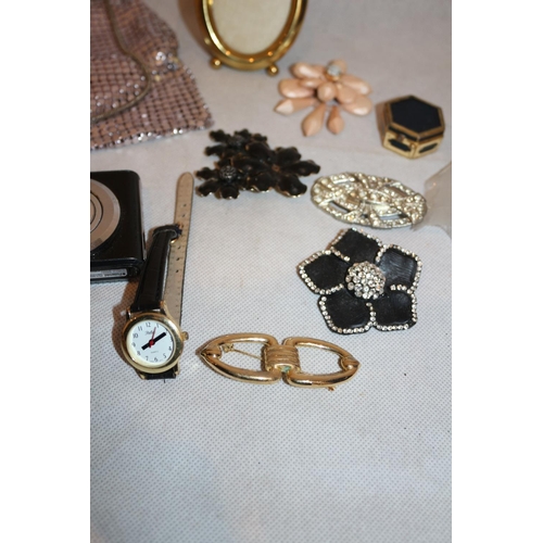 218 - An Assortment Of Items Including Chain mail Handbag, Brass Miniature Photo Frame and Cameras