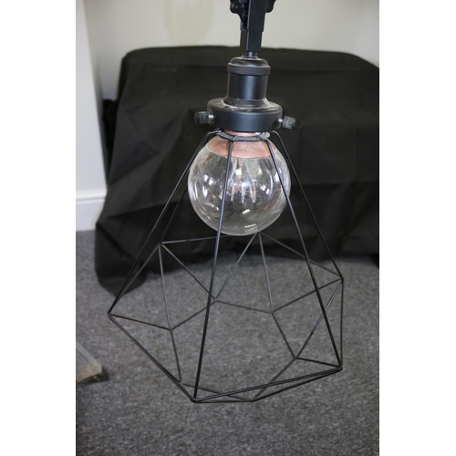 12 - An Industrial Style Bike Chain Hung Ceiling Light Complete with Bulb and Cage Style Shade Was In Wor... 