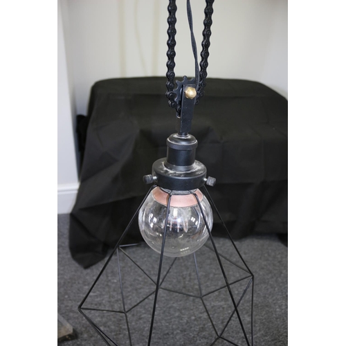 12 - An Industrial Style Bike Chain Hung Ceiling Light Complete with Bulb and Cage Style Shade Was In Wor... 