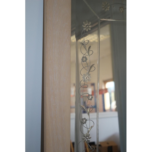 257 - A Wooden Framed Large Beveled Glass Engraved Mirror